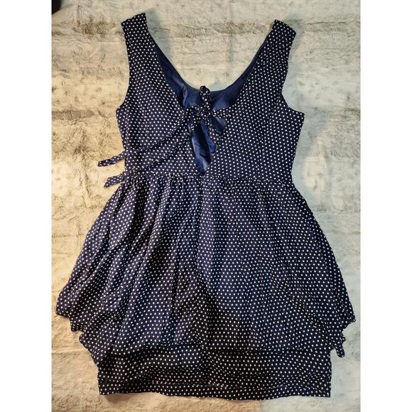 Forever 21 navy blue and  white polka dot dress size L - Picture 2 of 5